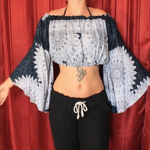 Off the shoulder long flowy sleeves boutique top